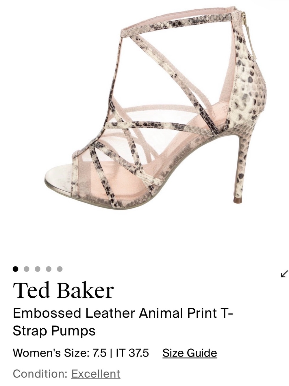 Ted Baker Pale Pink Snake-Print Strappy T-Strap Heels